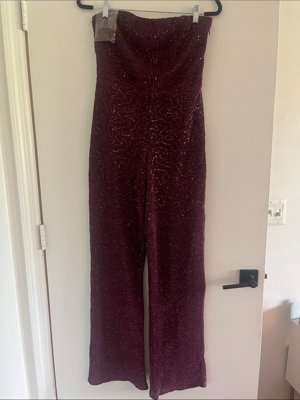 wild fable Strapless Sequin Wide-Leg Jumpsuit - Burgundy